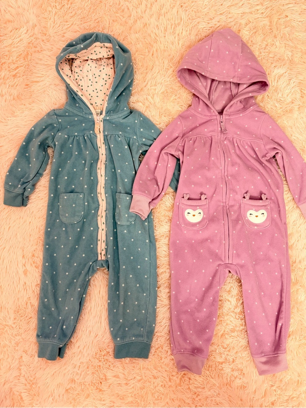 Carter's Purple and blue Hooded Baby Rompers Set - Picture 1 of 3